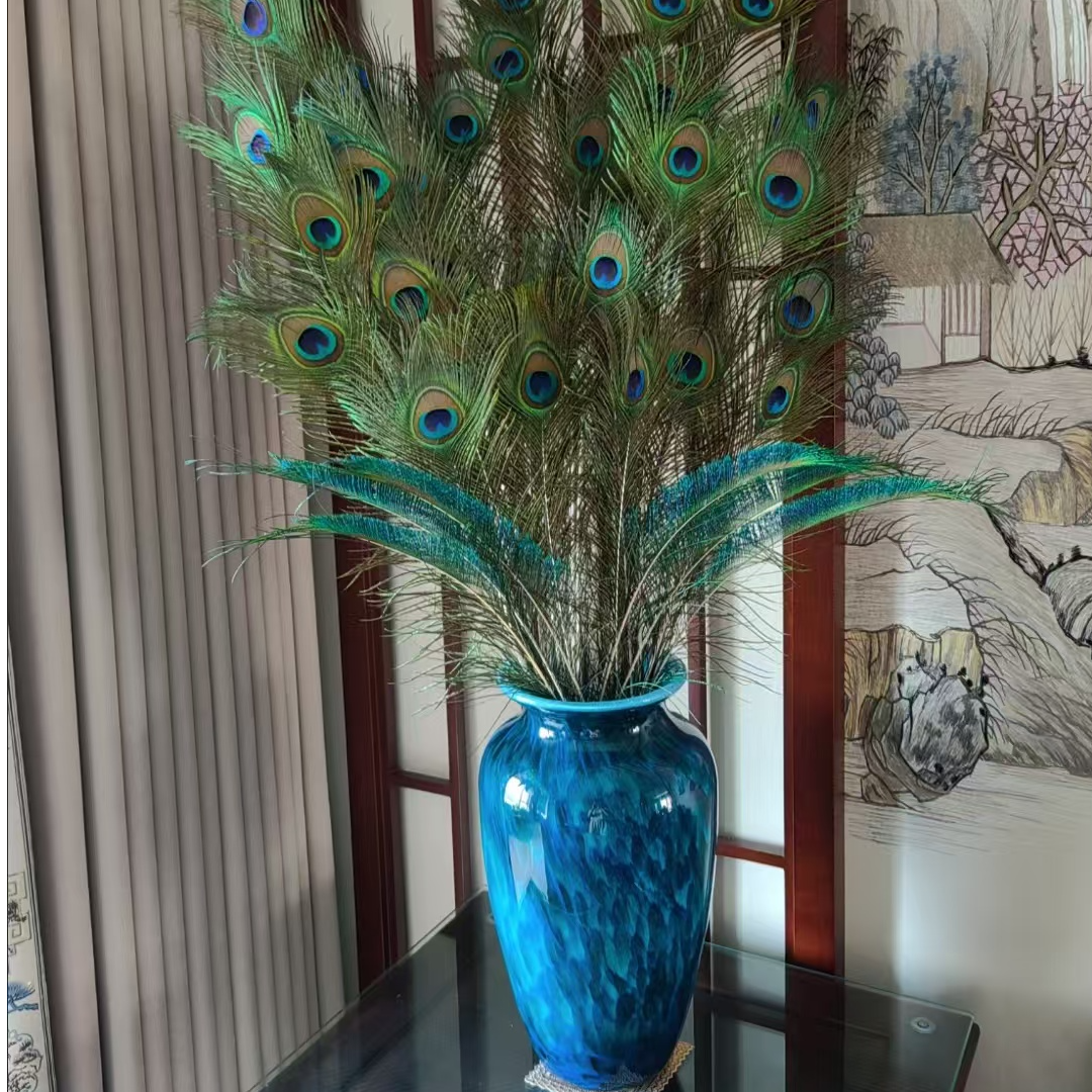 天然真孔雀羽毛翎尾 客厅装饰花瓶插花孔雀毛家居招财纳福80-90cm