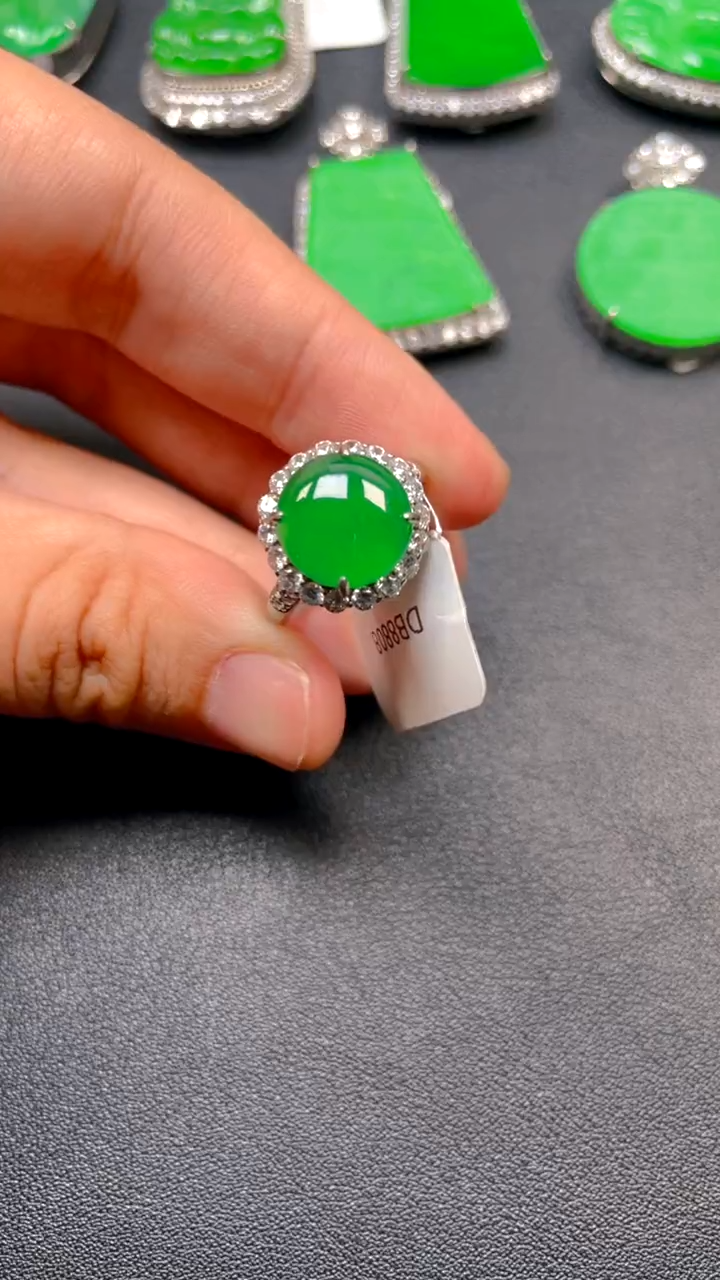 吊坠(不含链)银S925镶嵌翡翠戒指