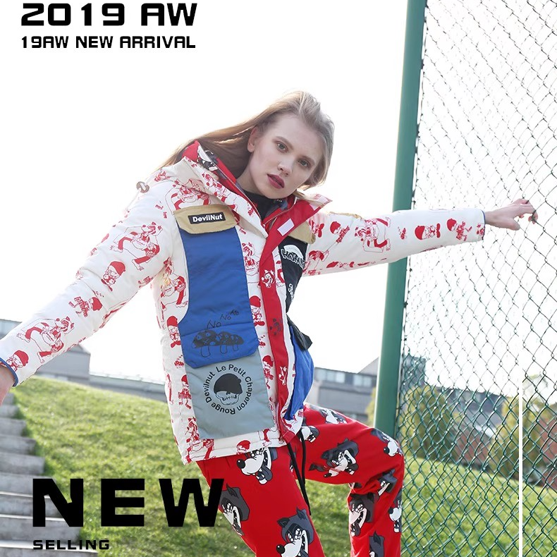 DEVILNUT潮牌恶魔无性别拼接羽绒服女款小红帽狼外婆迷彩-小红帽
