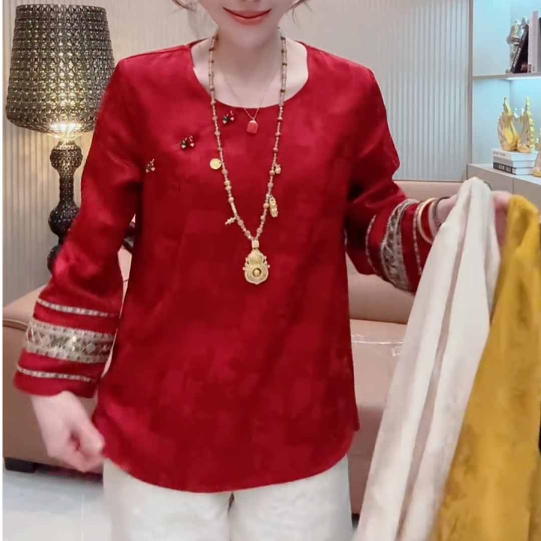 新中式新款时尚小衫上衣T桖打底2026秋冬百搭宽松显瘦洋气国风