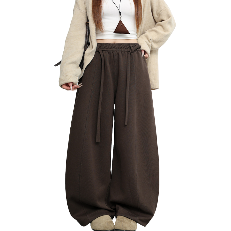 抽绳南瓜阔腿裤女秋2025新款高腰宽松休闲裤小个子慵懒感弯刀卫裤