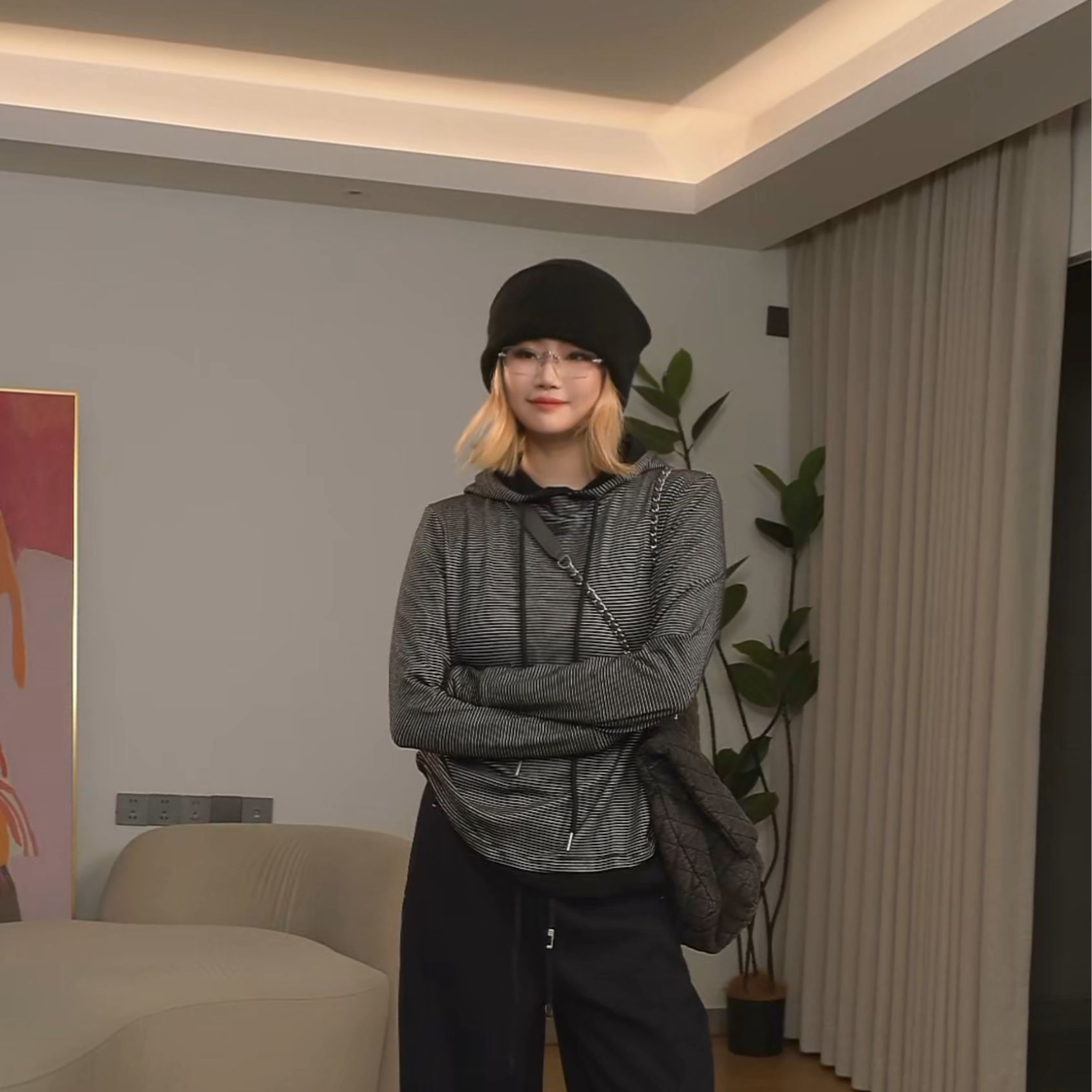 杨杨 25秋冬新款高定设计款休闲条纹T恤T-25-0005