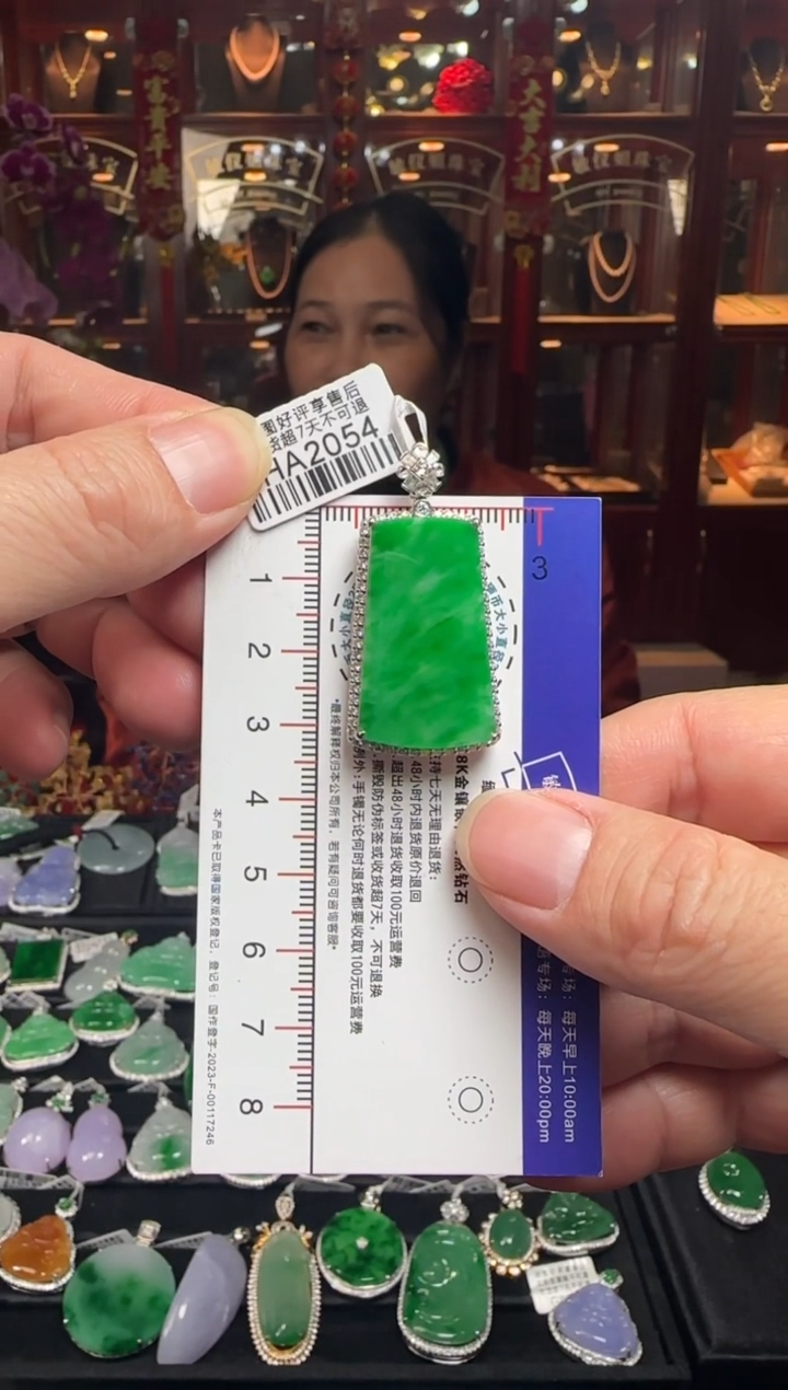 【闪购商品】翡翠颈饰18K金镶嵌HA2054 冰辣绿无事牌