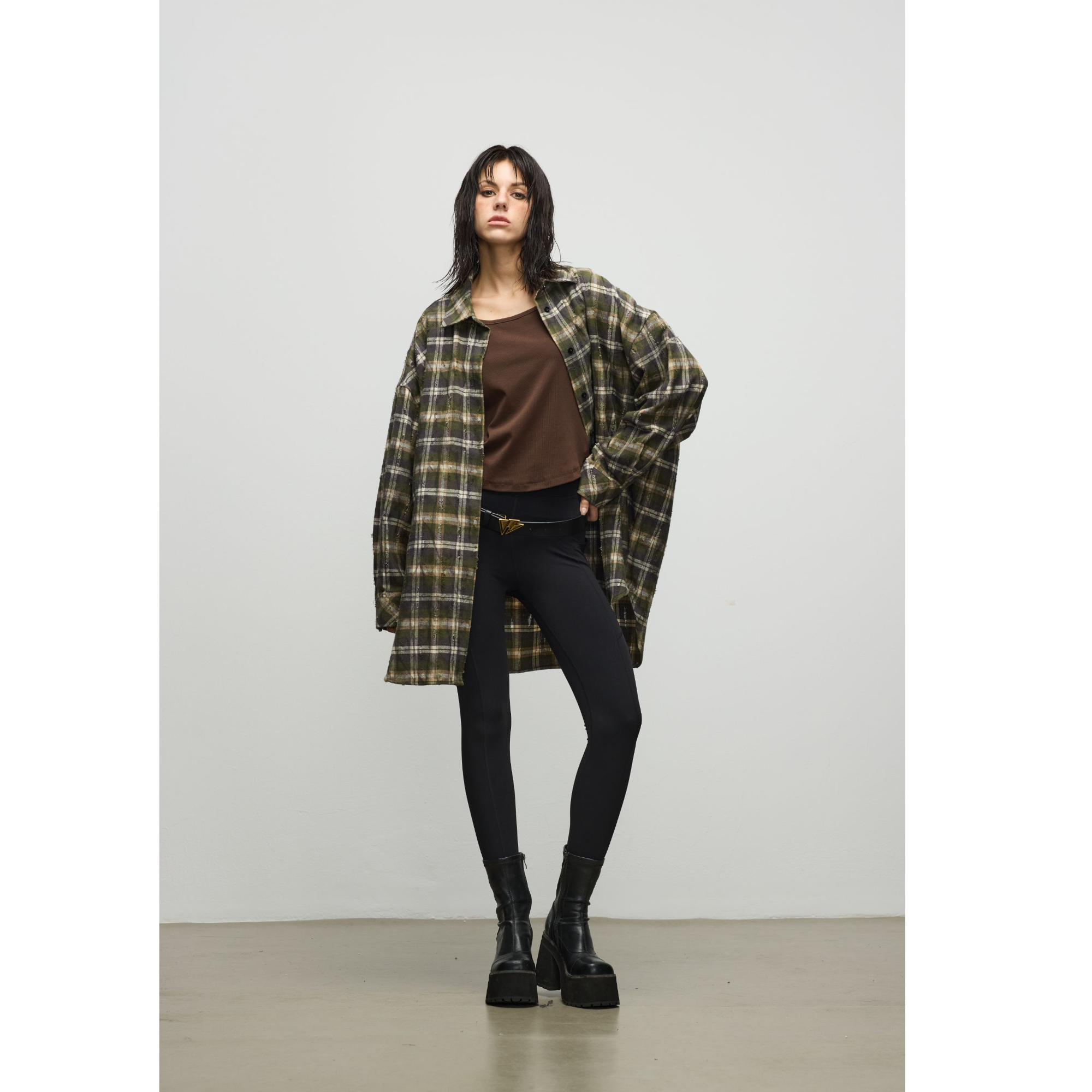 【上新】GGAHOLIDAY时尚复古秋冬宽松潮流长袖格子衬衫外套-154138