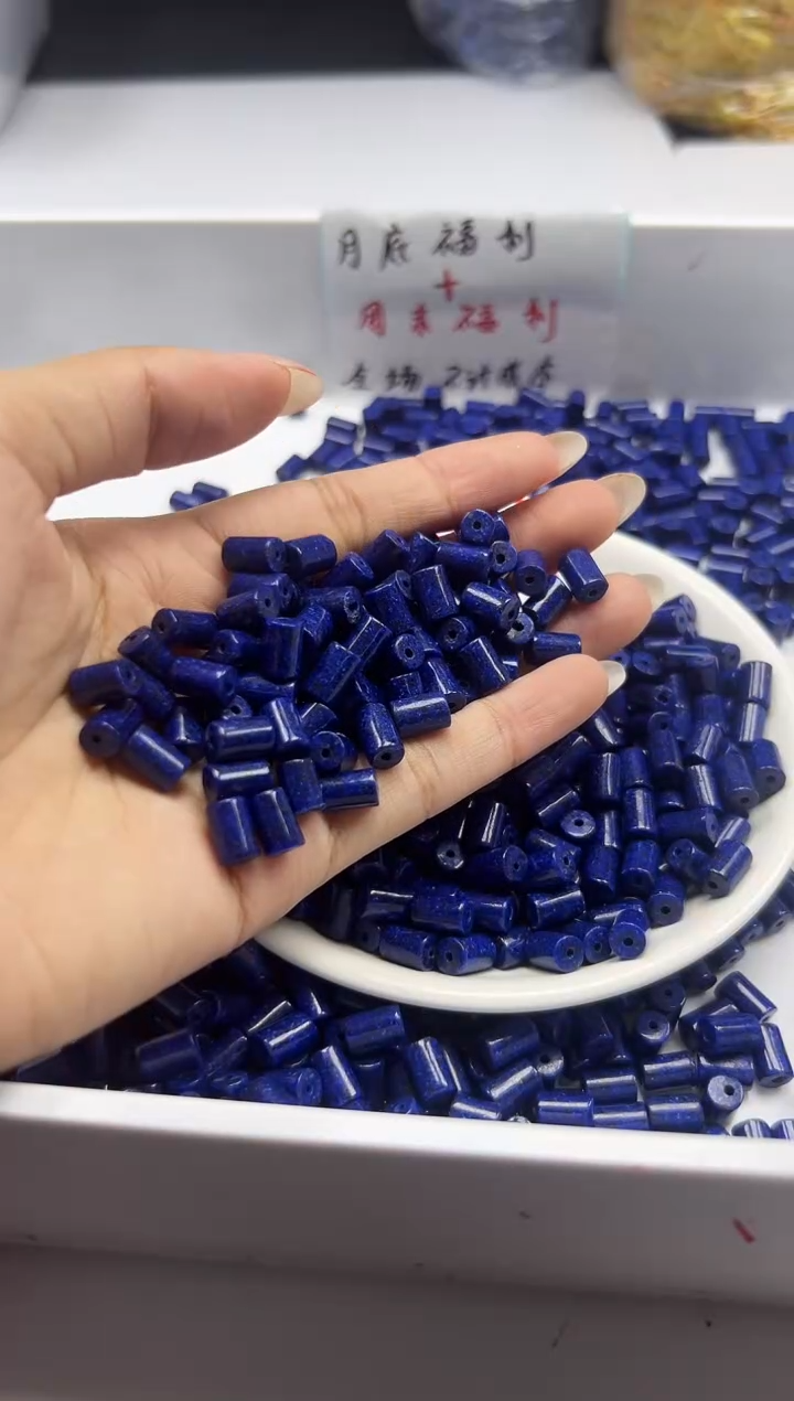 未镶嵌颈饰玛瑙/玉髓W591青*金石桶珠8*5mm*30颗