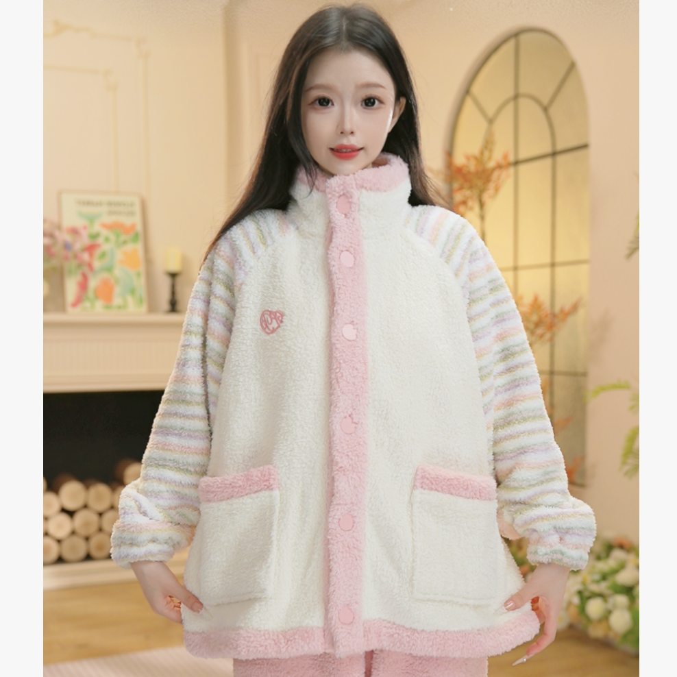 N秋冬款长袖加绒家居服秋冬季加绒加厚保暖舒适睡衣