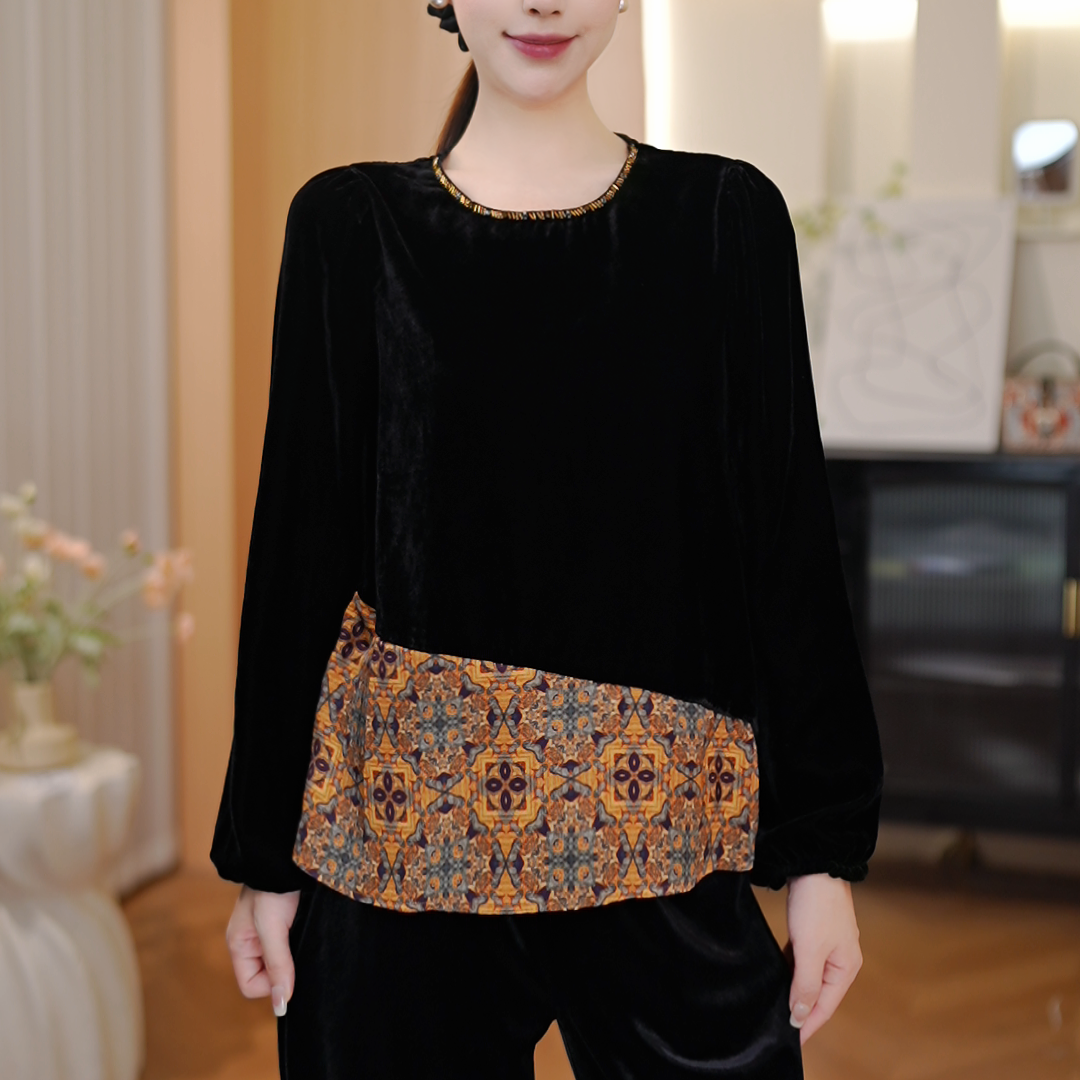 【DuShang】秋季新款高级设计感刺绣真丝丝绒衬衫TG2596