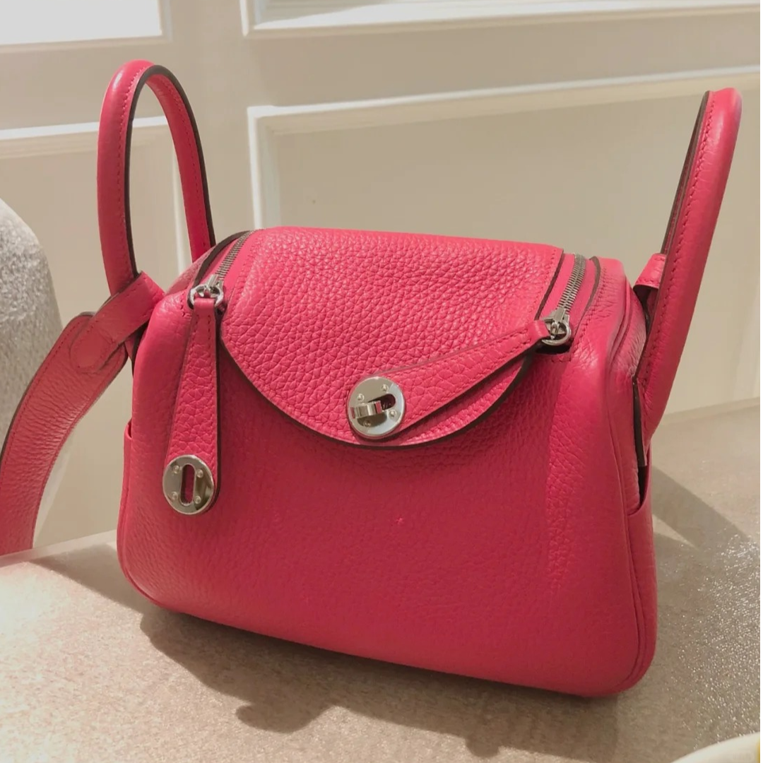 99新 Hermes/爱马仕 小花JerryLindy Mini I6极致粉 D刻 银扣