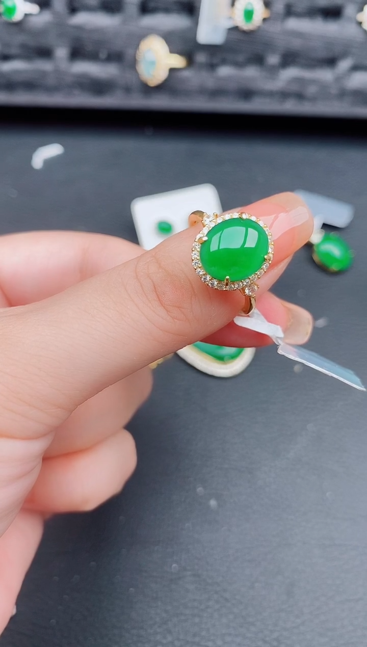 翡翠戒指银S925镶嵌C**m天然a货翡翠33333