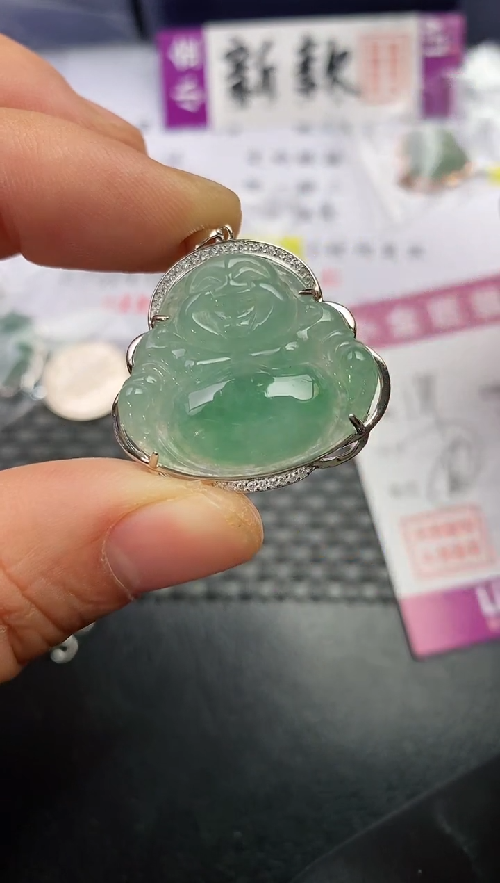 吊坠(不含链)银S925镶嵌翡翠昔**笑挂件