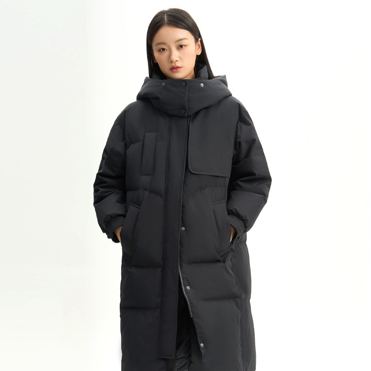 【9】长款羽绒服女冬立领帽宽松保暖休闲女式外套 黑色-J40140632