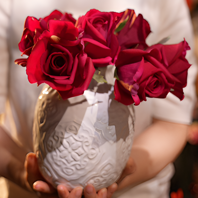 深枚红色 手感保湿 餐桌花 短支 仿真花