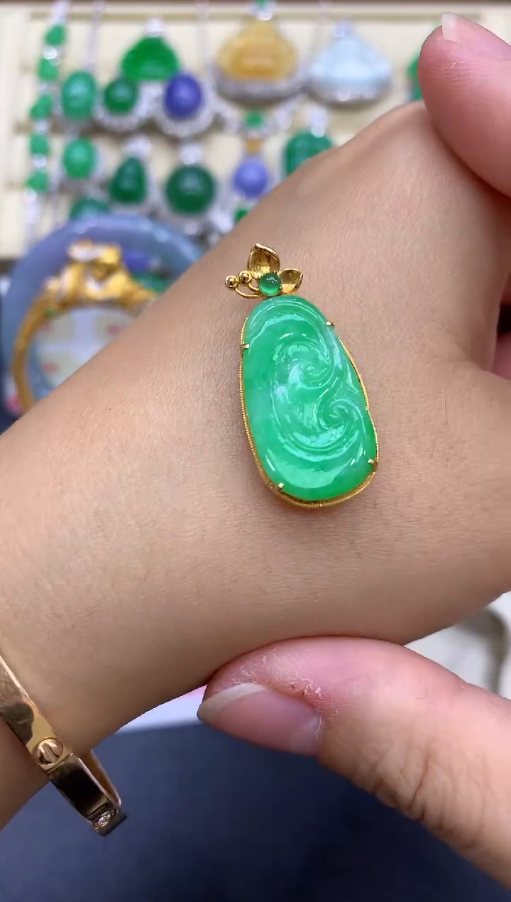 颈饰18K金镶嵌翡翠?****?186-分单-总价1650