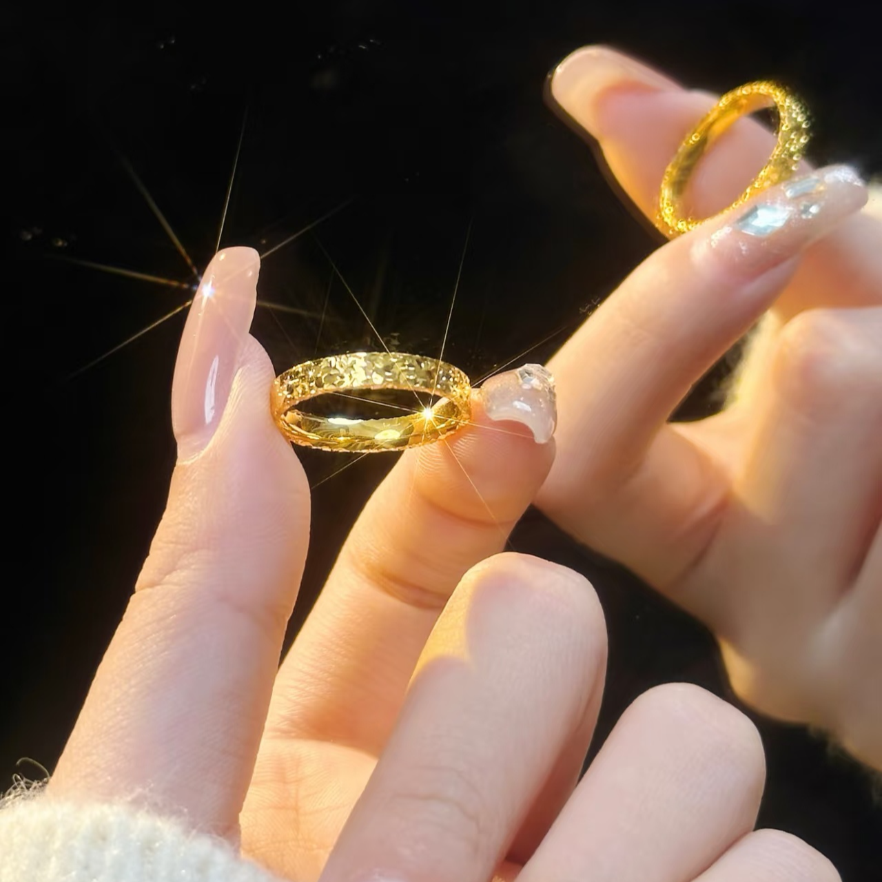 足银戒指 碎冰冰戒指男女情侣对戒