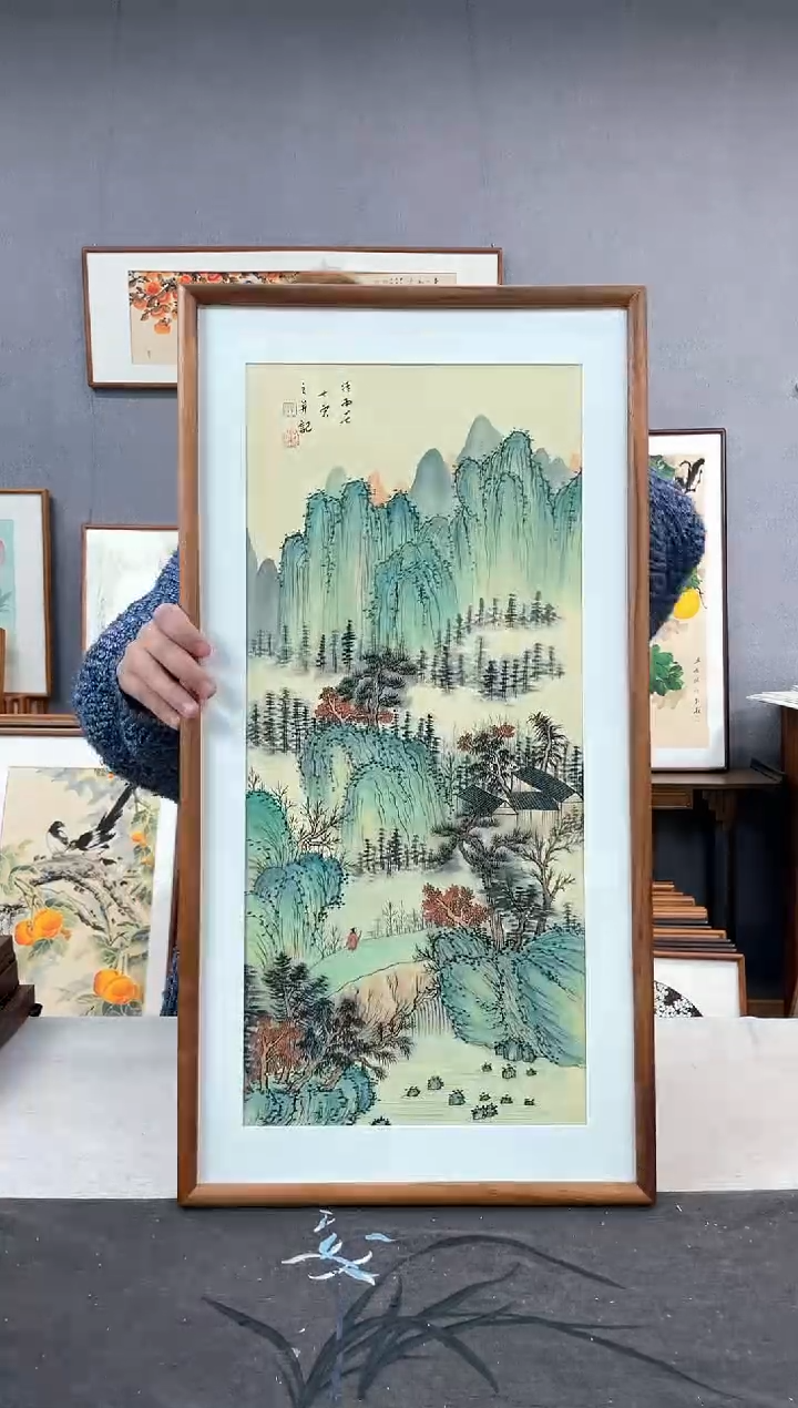 【闪购商品】国画孔德尚-手绘带框作品-35*68-山水