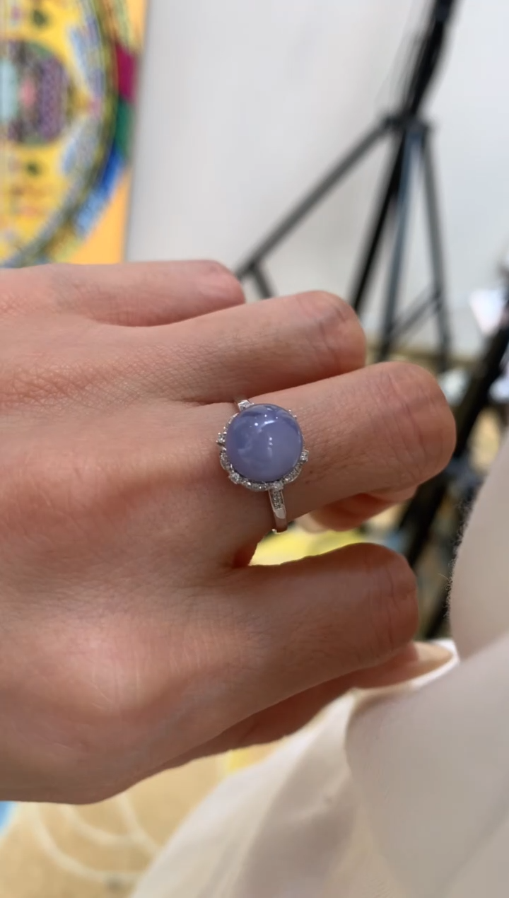 【闪购商品】翡翠戒指18K金镶嵌戒指#14圈上下两个圈口免费改