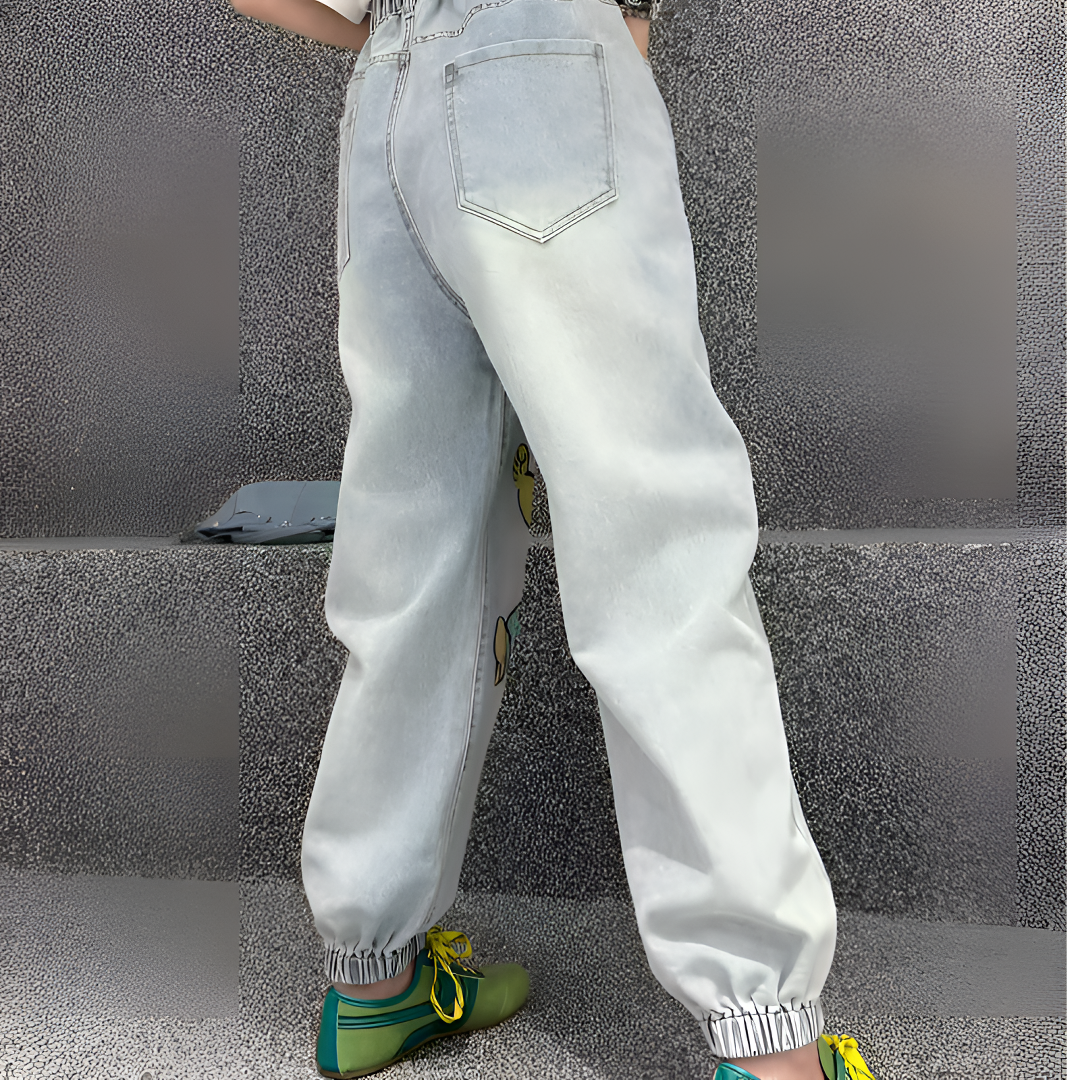 大码mm卡通涂鸦大力水手收腿牛仔裤女2025春季新款