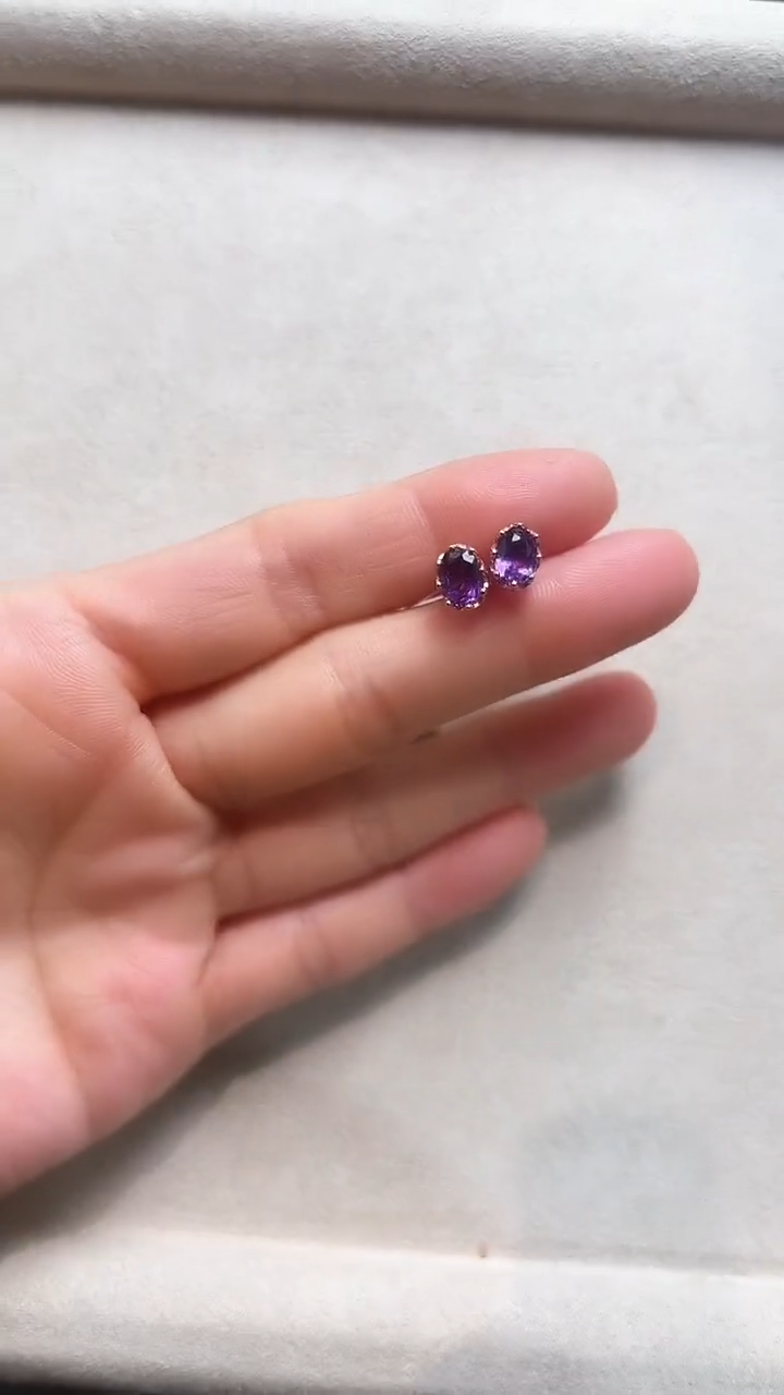 【闪购商品】紫晶耳饰银S925镶嵌天然宝石