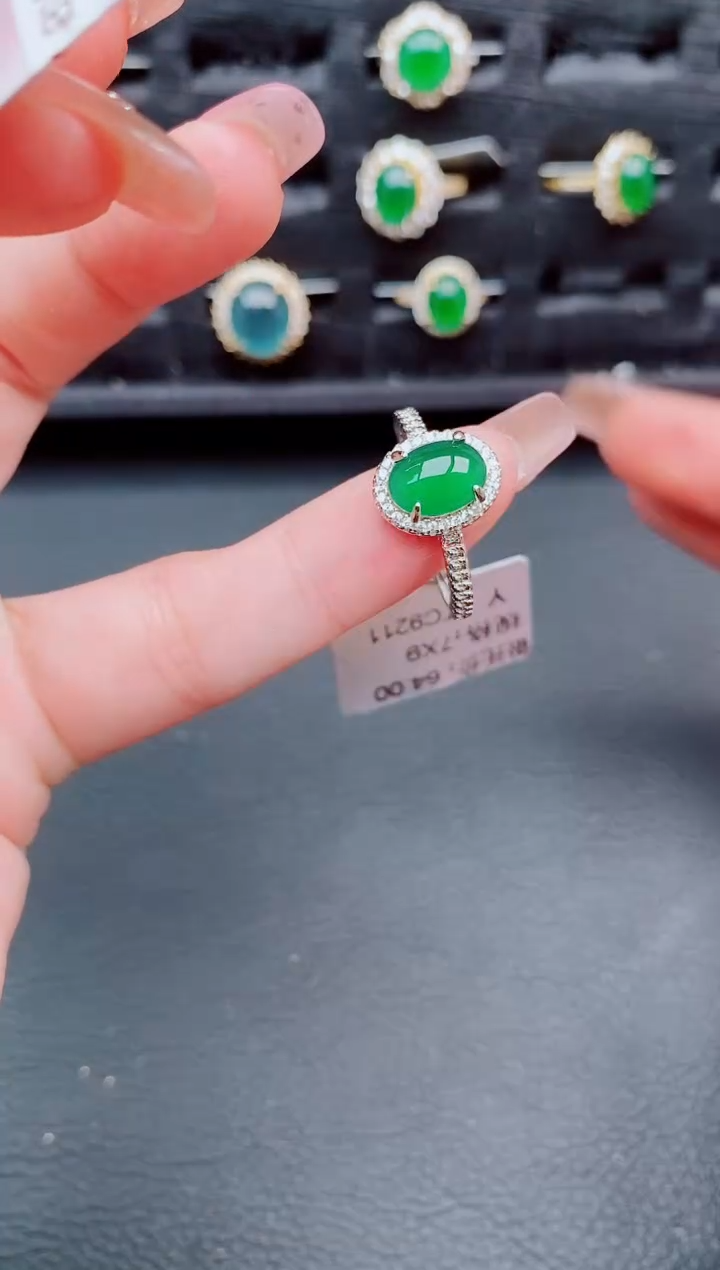 翡翠戒指银S925镶嵌天然a货翡翠336