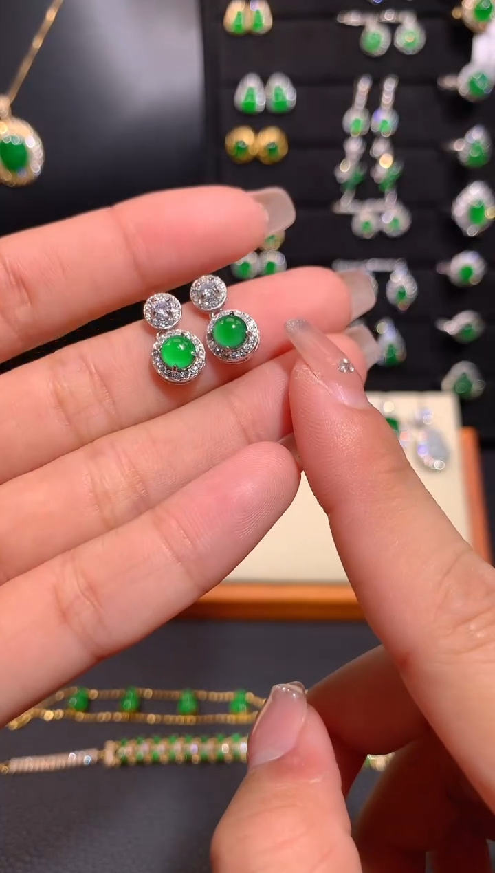 【闪购商品】翡翠耳饰银S925镶嵌多样性