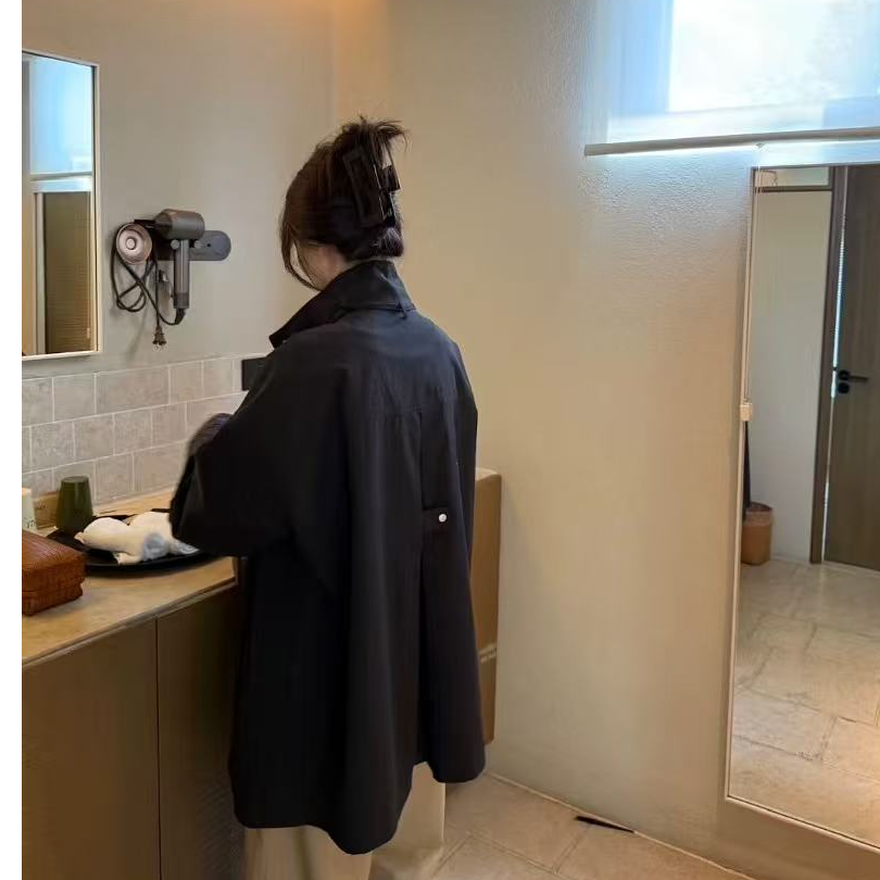 836诺丁山街角 复古系带撞色格纹袖风衣外套