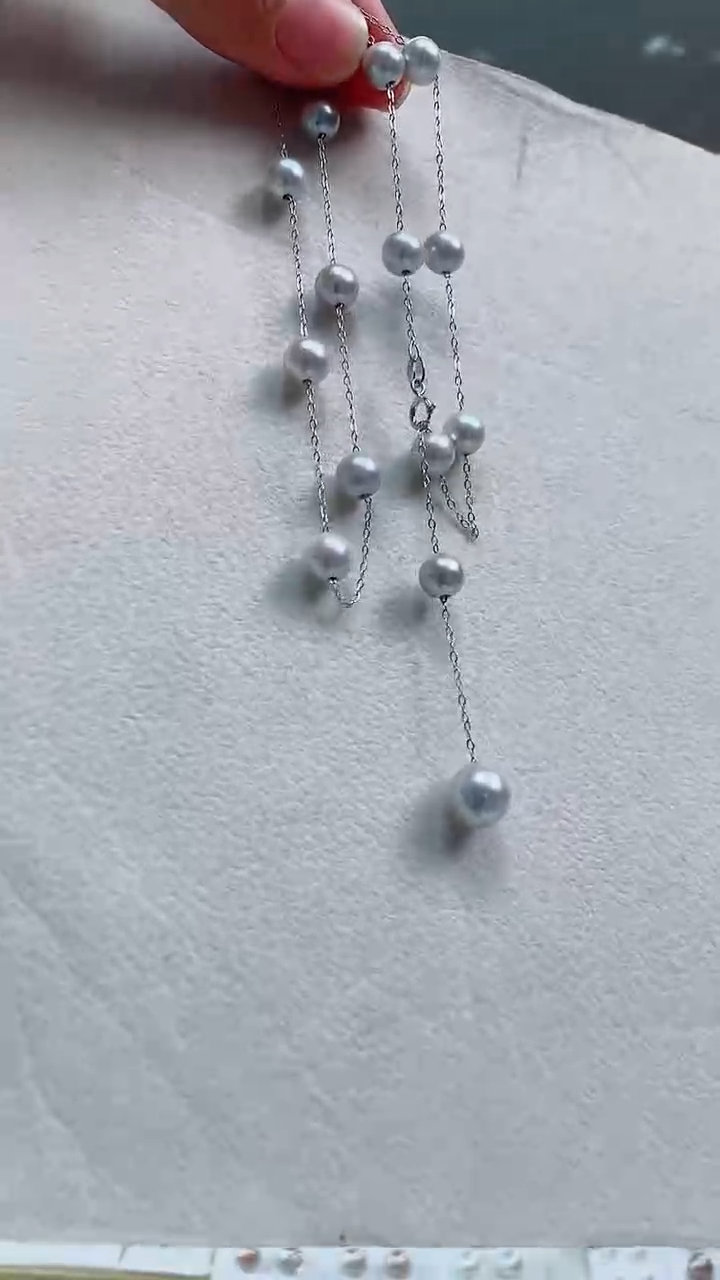 海水珍珠银S925镶嵌颈饰真多麻满天星项链6-7@@M01