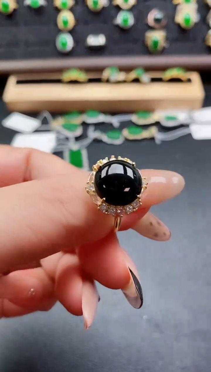 银S925镶嵌戒指翡翠1