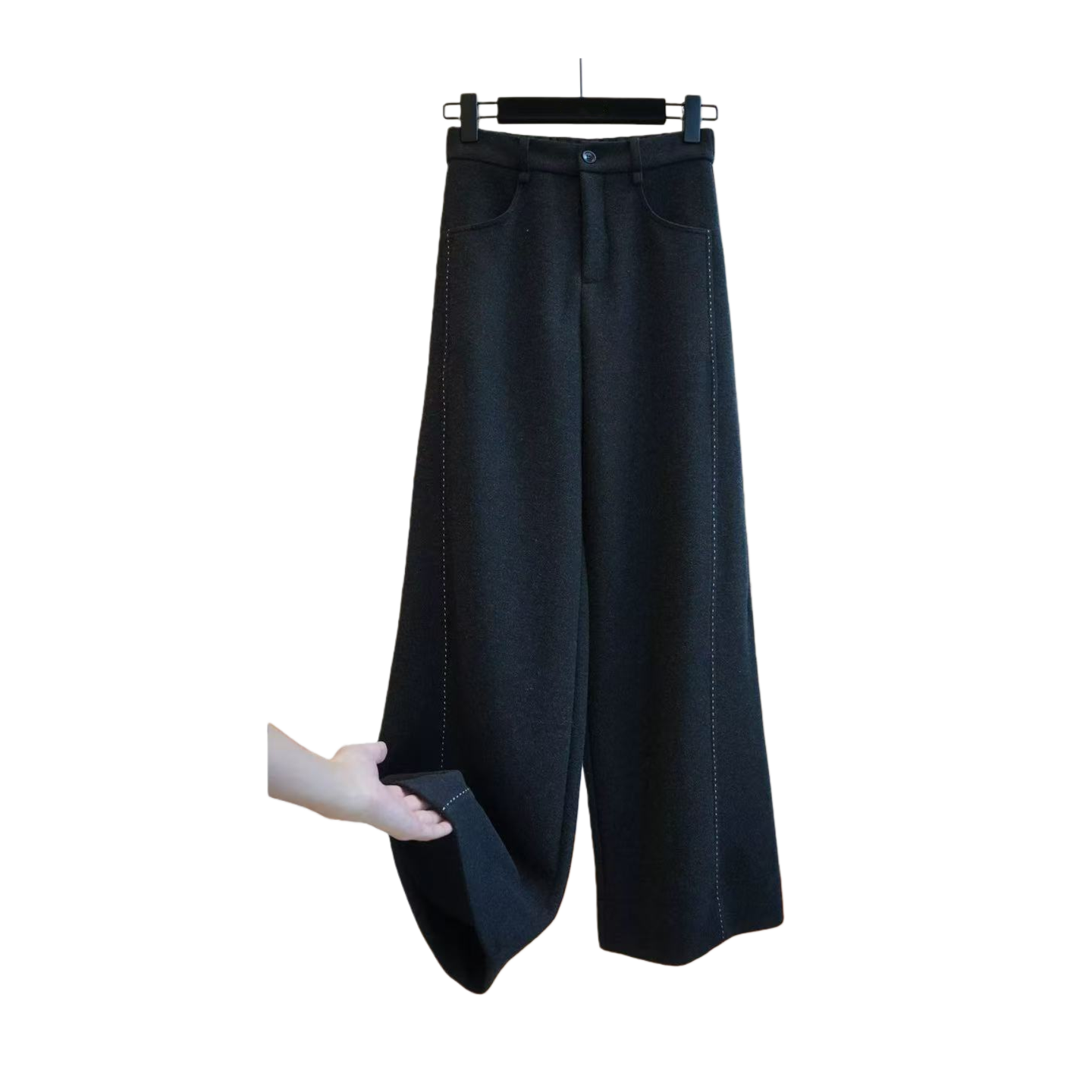 DV 3206新款通勤时尚手工明线毛呢直筒阔腿裤