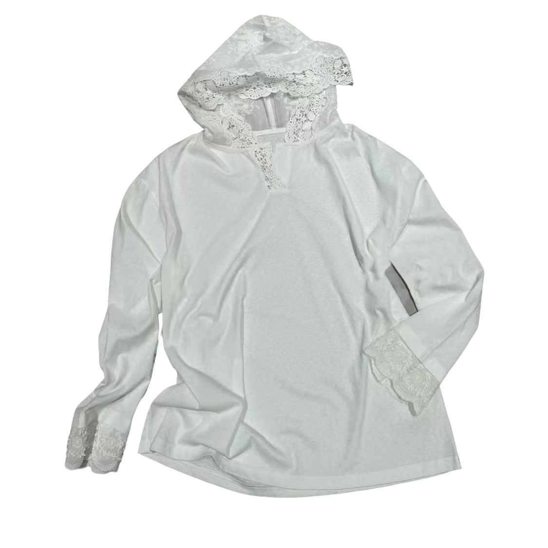 南油小众设计师新品白户外蕾丝帽宽松T恤