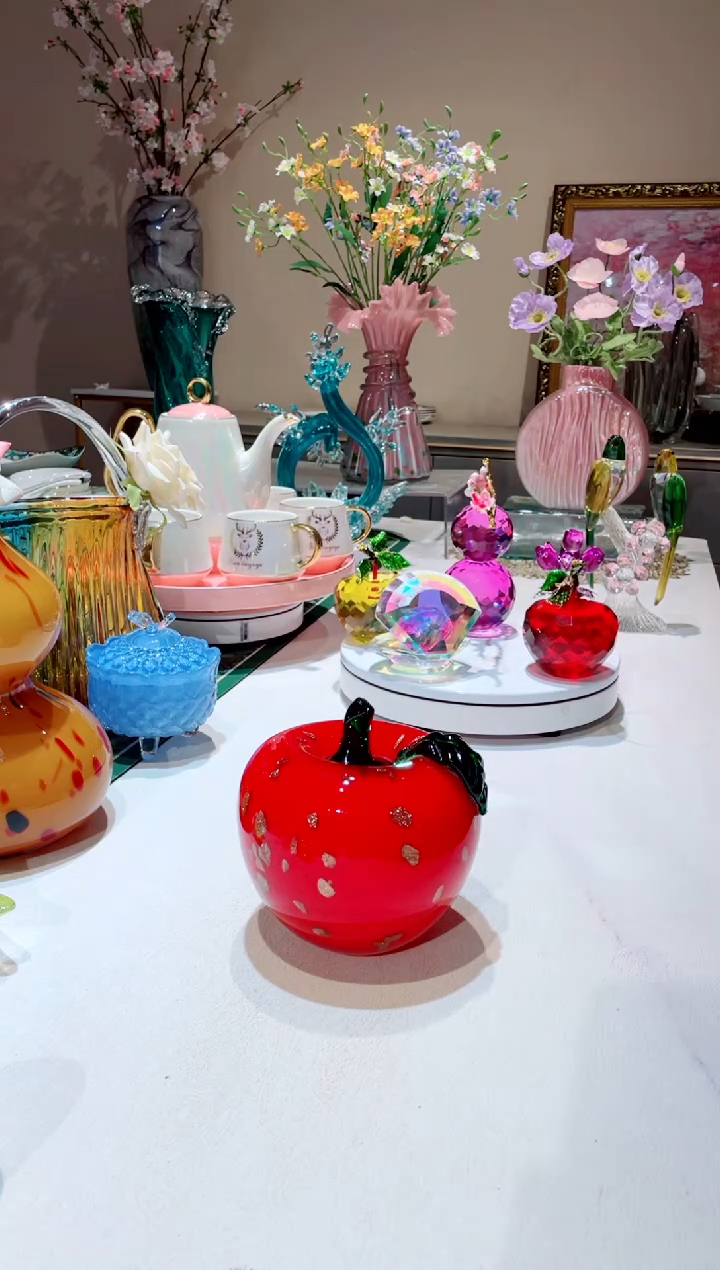 【闪购商品】琉璃手工艺品红色鎏金苹果  微瑕