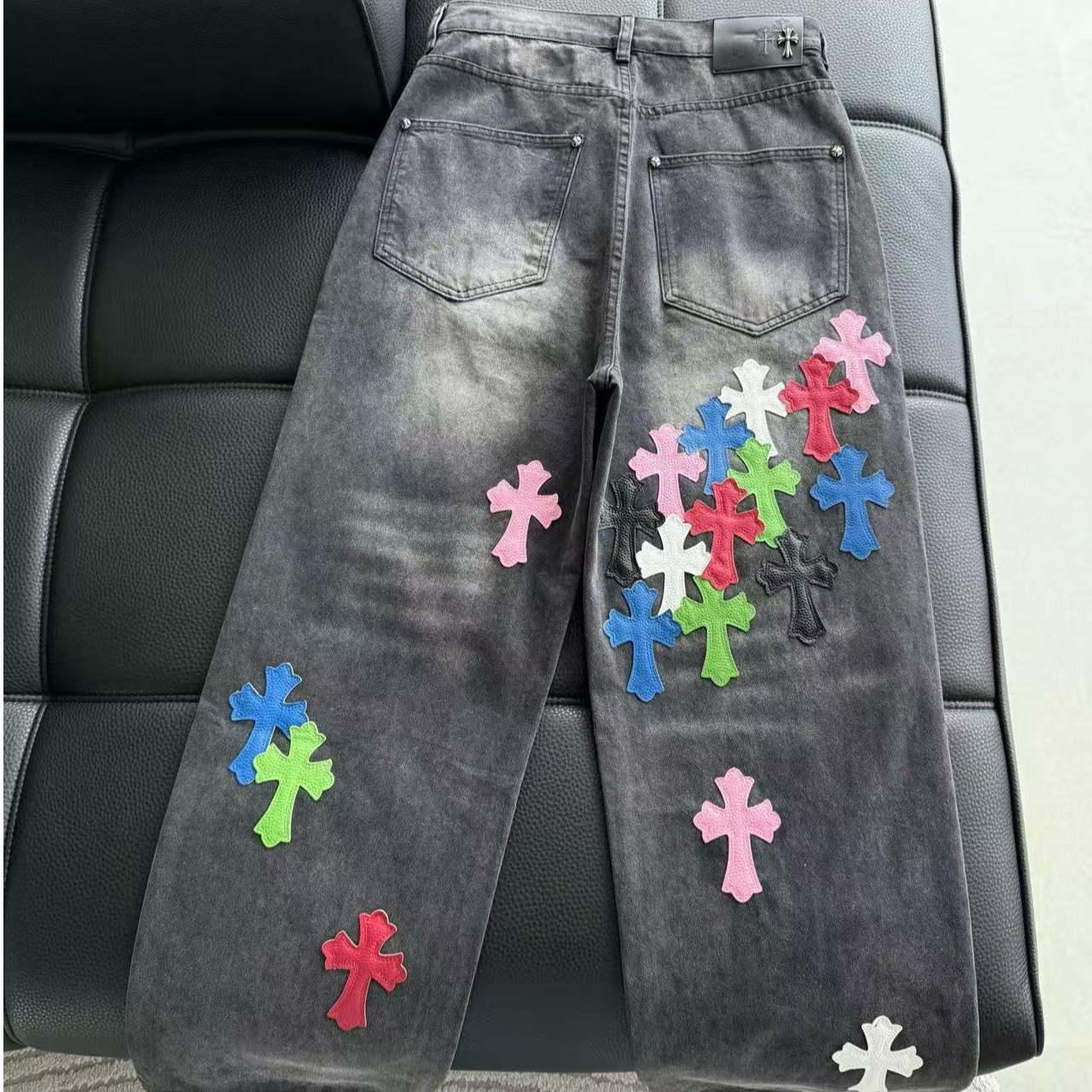 【亦雾专属】水洗刺绣时尚长裤贴布潮流设计师百搭秋季牛仔裤3753