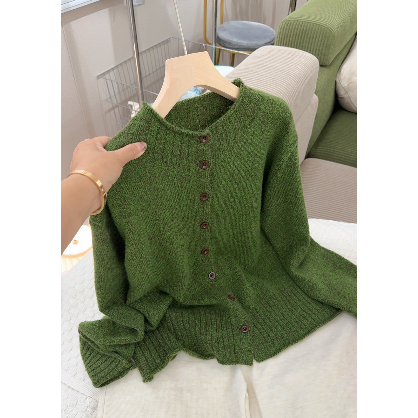 3486【法风翻袖立领设计感开衫】秋冬新款温柔气质ins风毛衣外套