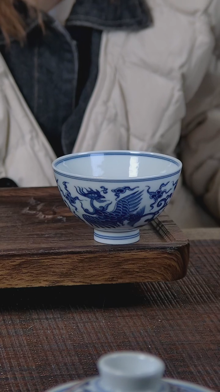 【闪购商品】折葵非器手工手绘祥云双凤鸡心杯