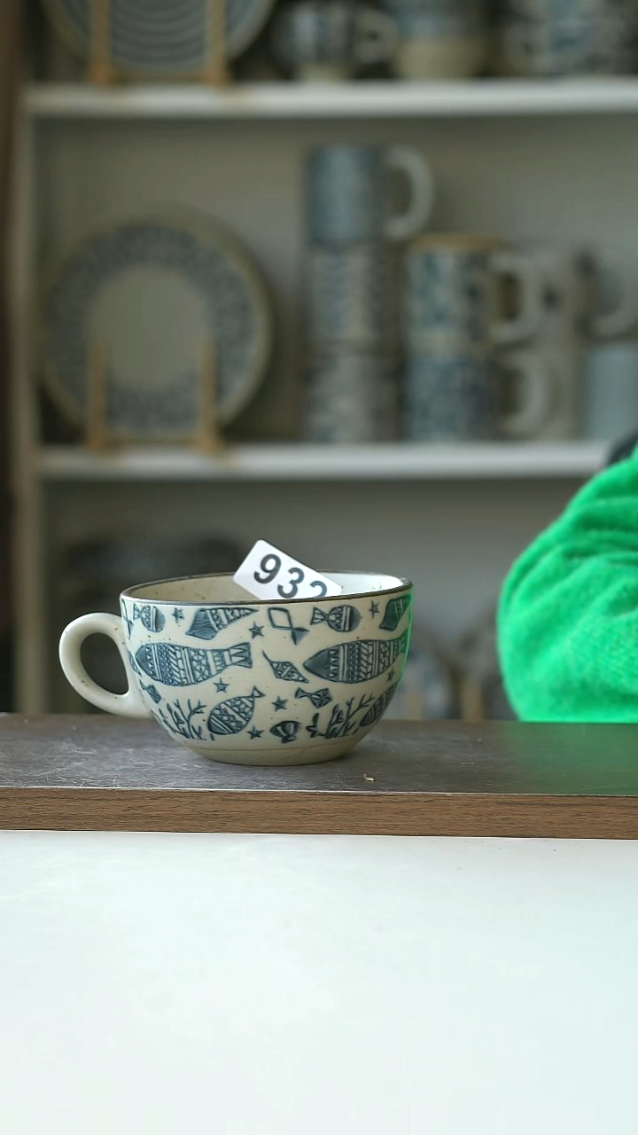 陶瑕932粗陶手绘海底世界咖啡杯300ml@7-7@不退换