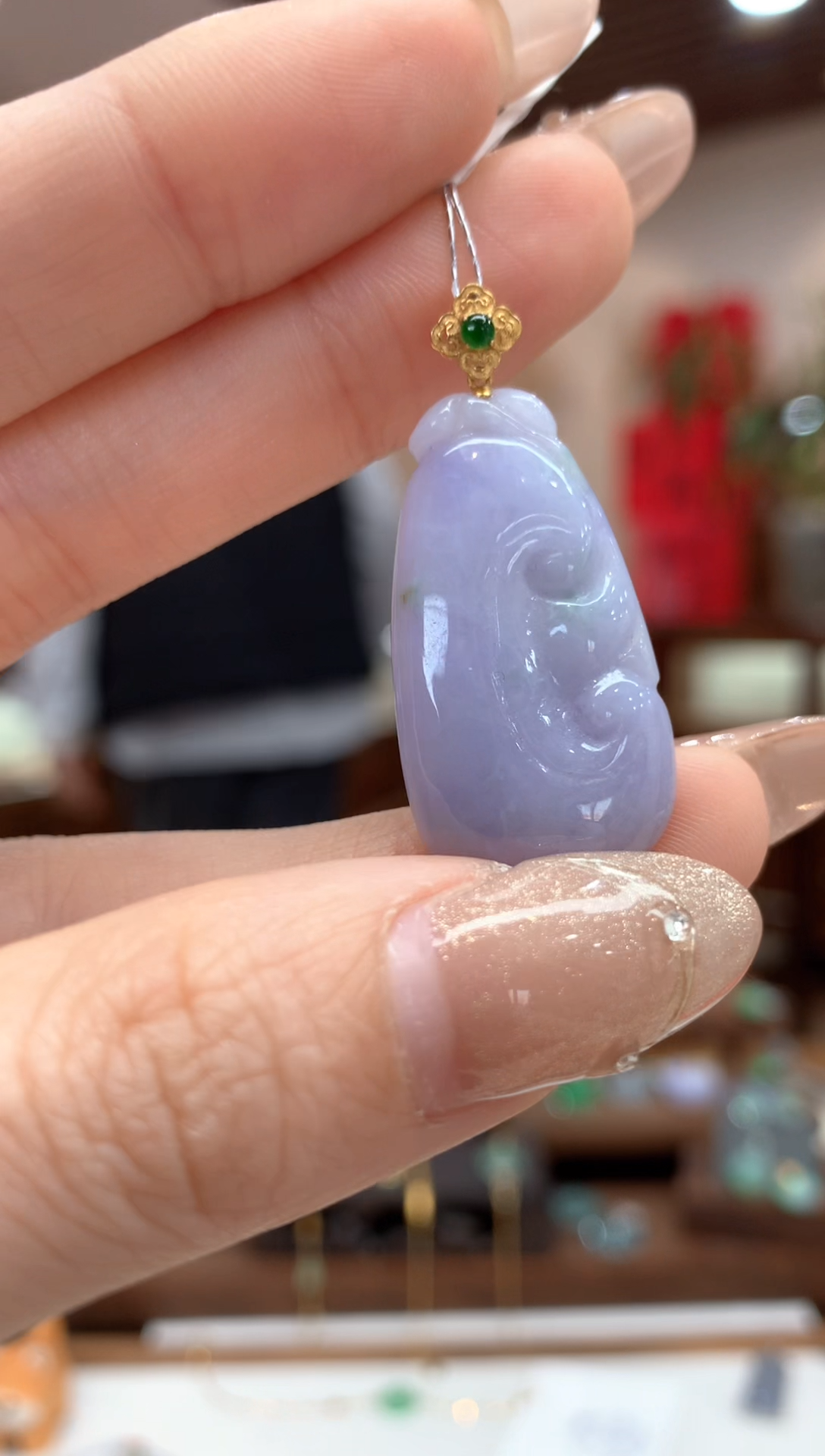 【闪购商品】翡翠吊坠(不含链)18K金镶嵌如意