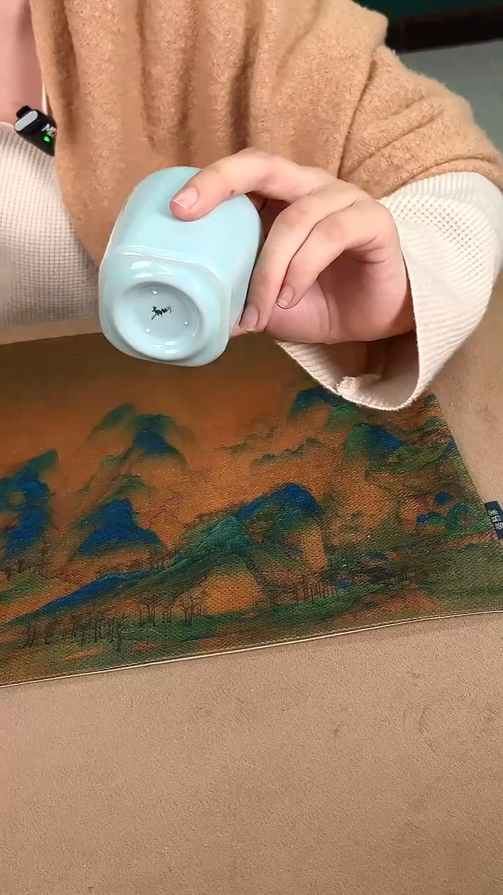 杯子瓷韩红天青釉方圆杯