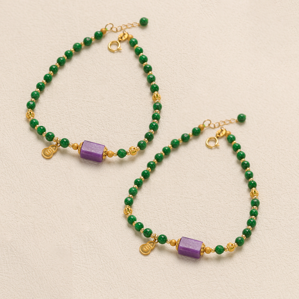 【叭哒不惑】多样性发一18k金2-3mm翡翠+4*8mm南非舒俱来手链长18cm