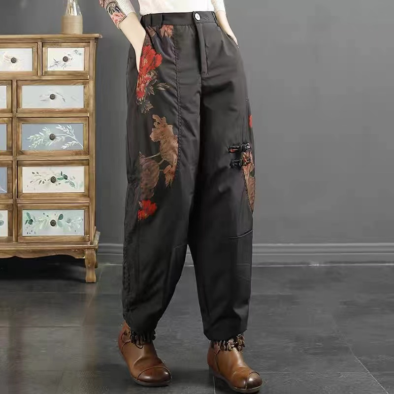 冬季新款时尚高腰印花休闲民族风宽松百搭鸭绒裤03