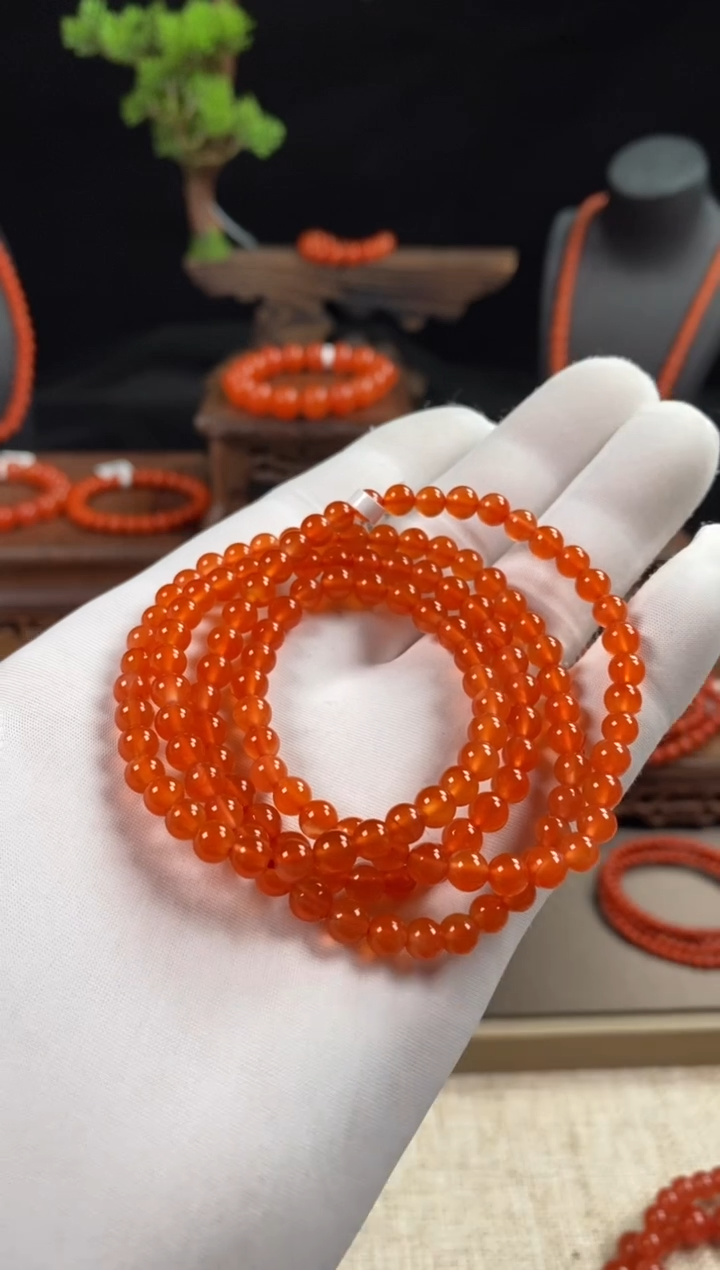 【闪购商品】南红玛瑙手串未镶嵌多圈冰红5mm+