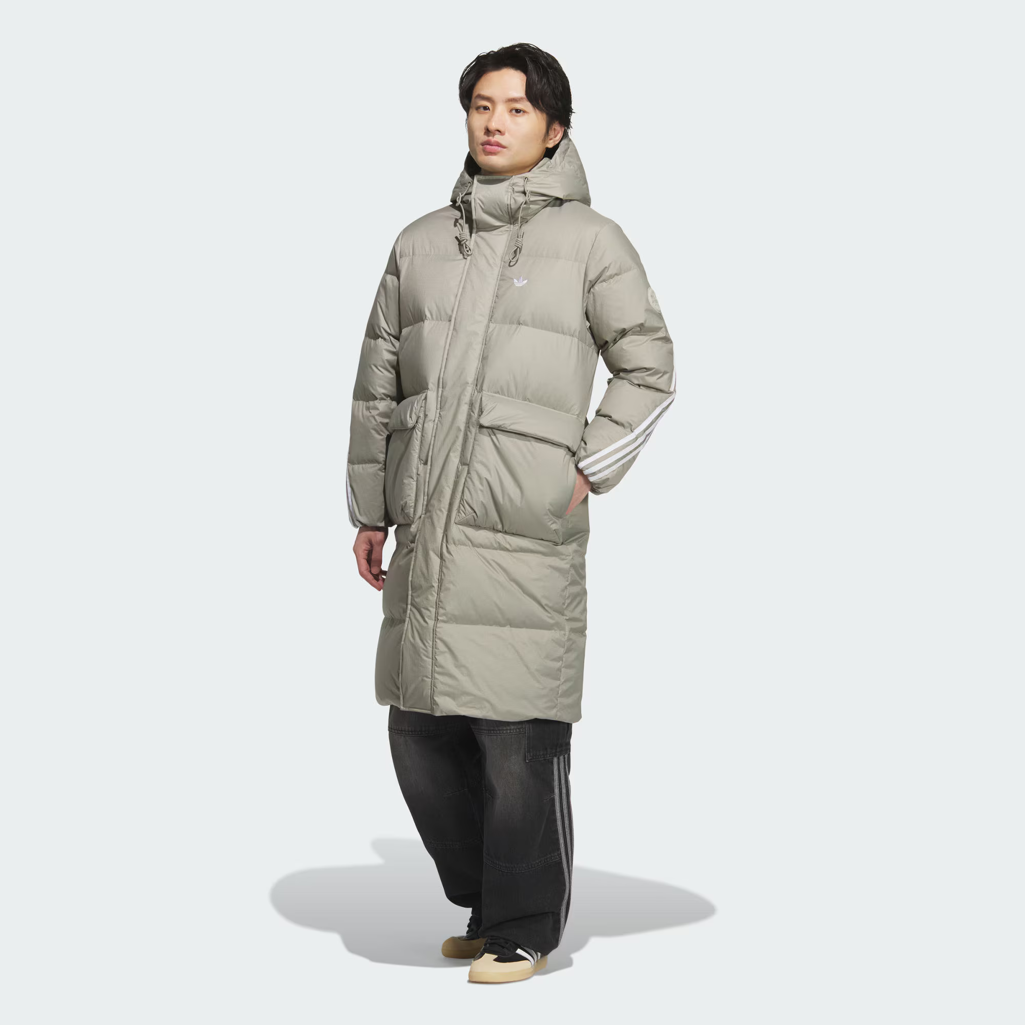adidas三叶草  暖「芯」科技保暖长款运动鸭绒连帽羽绒服 KF3698 