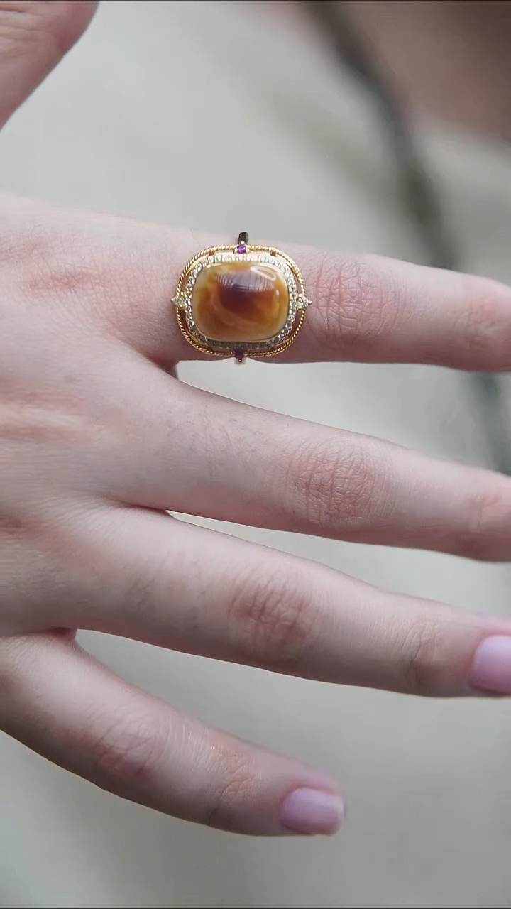 裸石蜜蜡未镶嵌*设计款*蜜蜡原石戒指*百搭