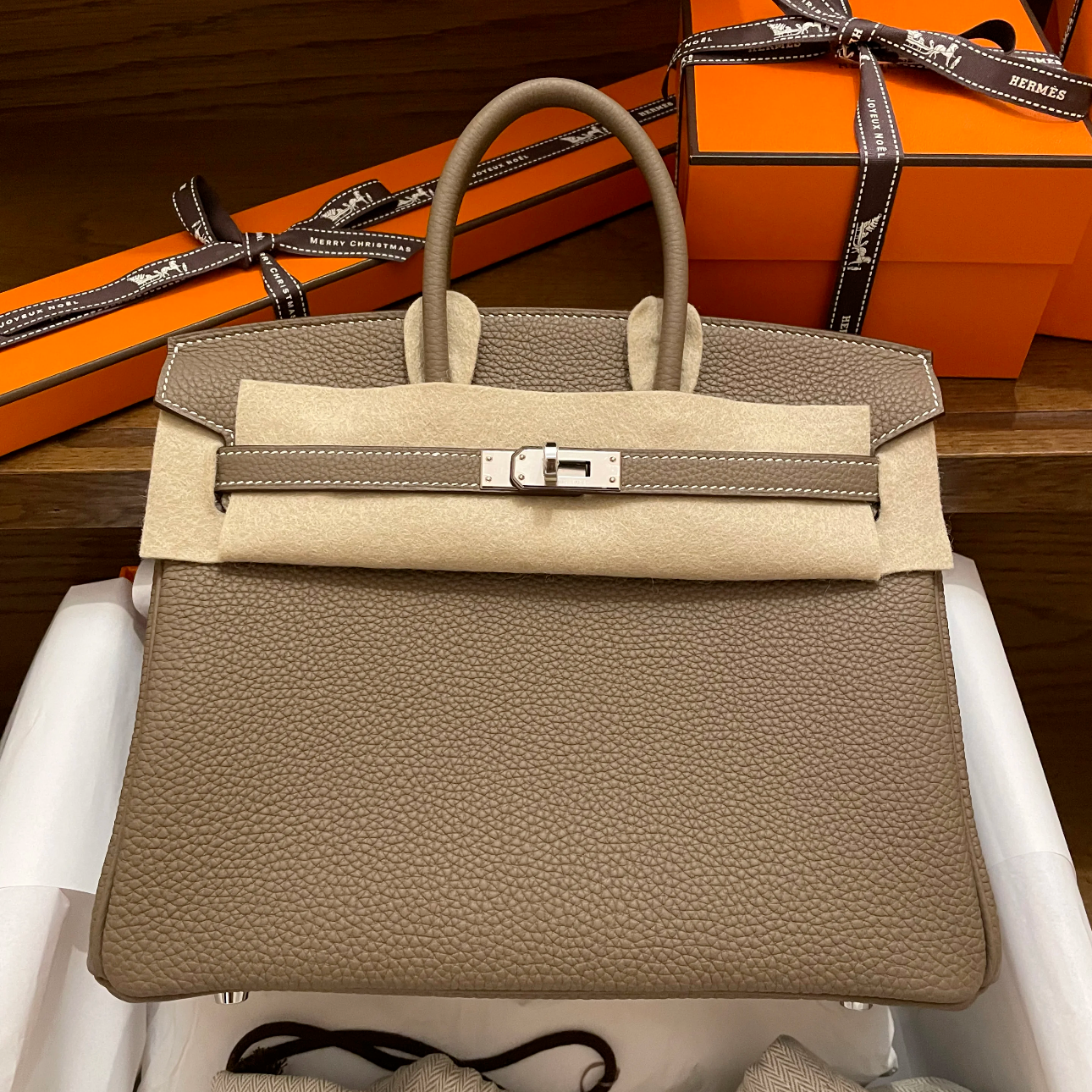 全新未使用 Hermes/爱马仕 小花6欢 Birkin 25大象灰Togo皮W刻包