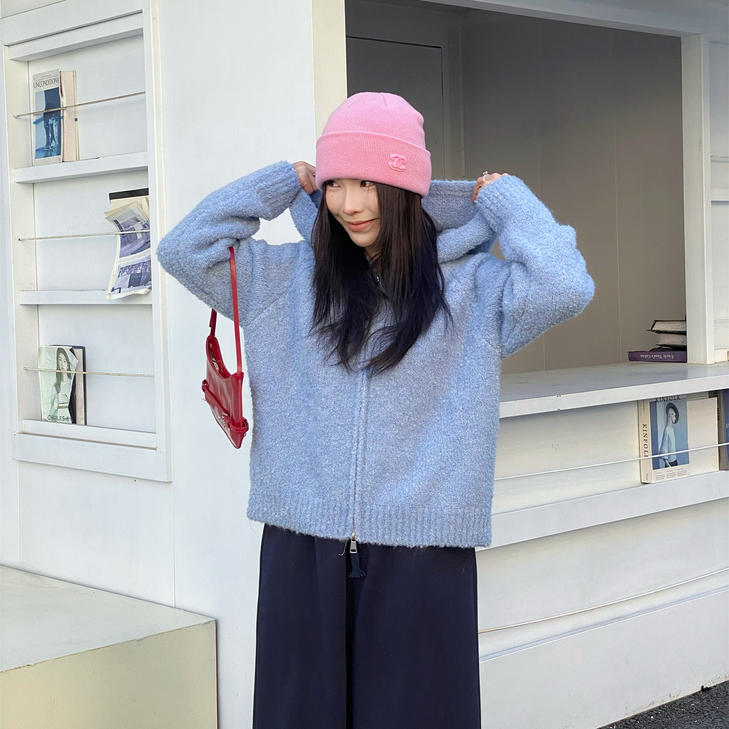 【毛绒绒】通勤风多色百搭连帽针织开衫