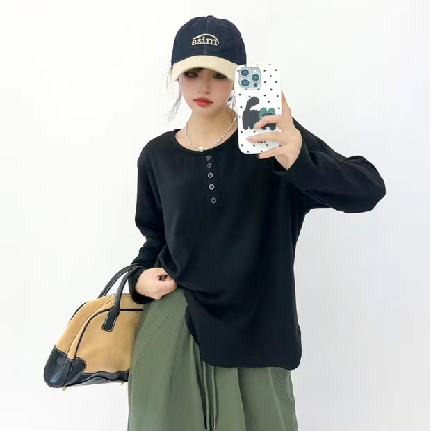 格姐家~秋冬小扣长袖慵懒风打底衫24QD36（衣长65胸围112）