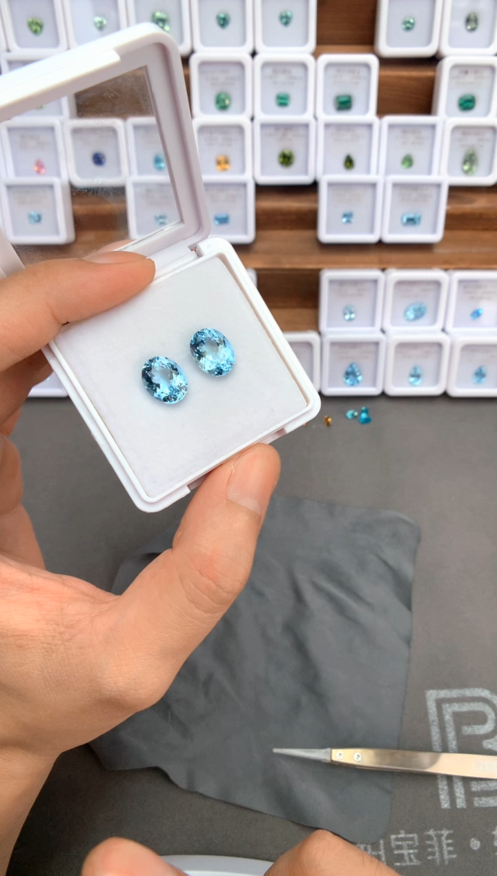 定制海蓝宝石裸石未镶嵌10ct 一对