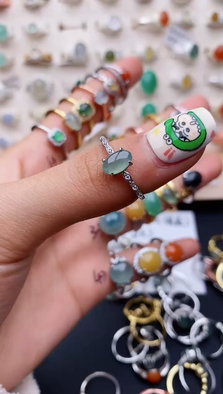 【闪购商品】翡翠戒指银S925镶嵌缅甸翡翠
