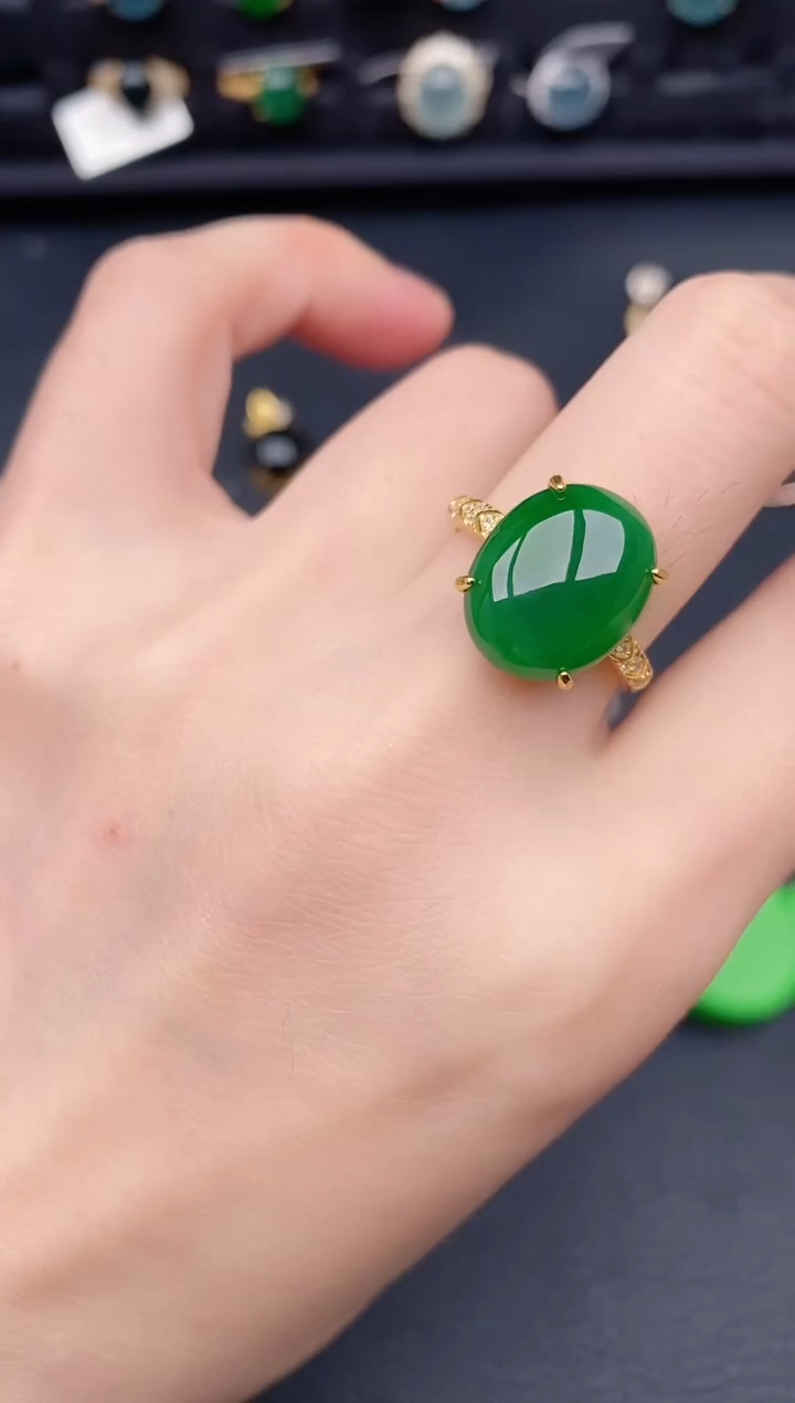 银S925镶嵌戒指翡翠天然a货翡翠486