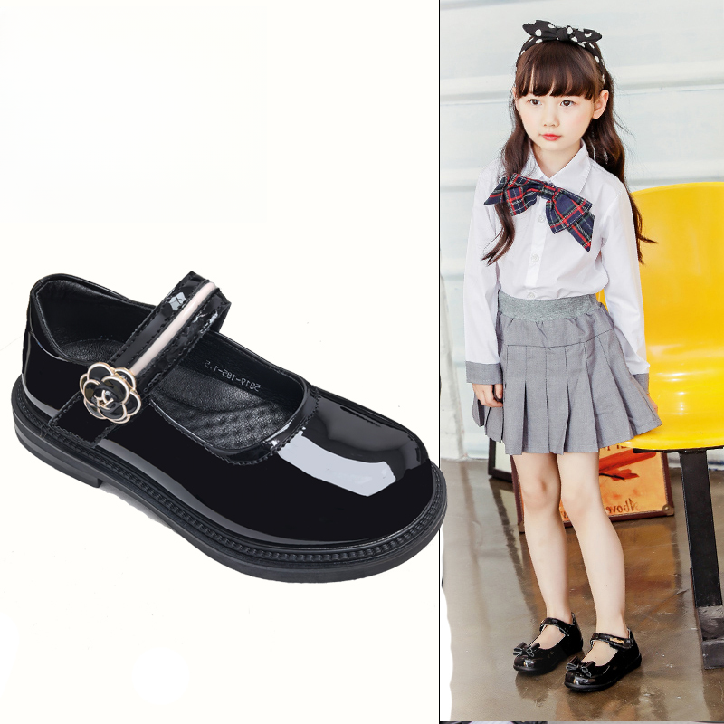 女童皮鞋春秋小公主黑色真皮学生演出鞋小女孩英伦风软底儿童单鞋