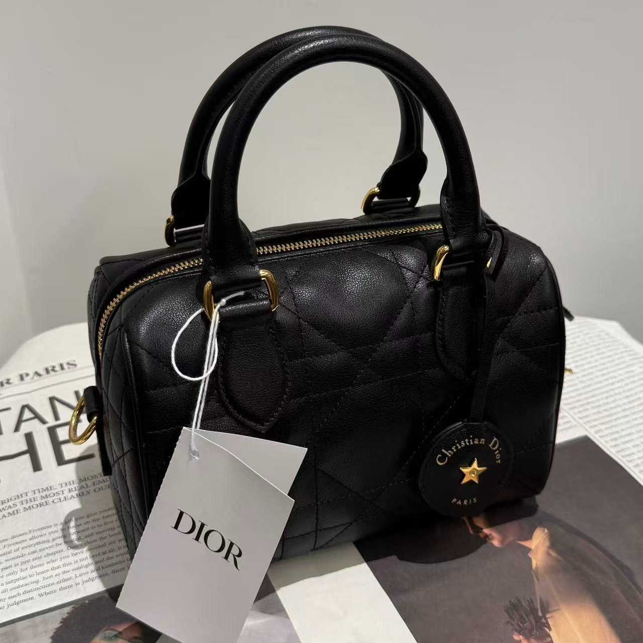 未使用 DIOR/迪奥 黑金波士顿枕头包 groove20  全套  送检