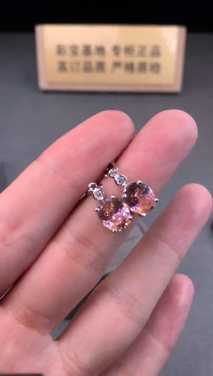 银S925镶嵌耳饰双色碧玺2222